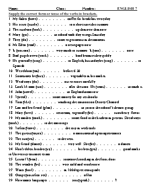 Bài tập Verbs form môn Tiếng Anh Lớp 7